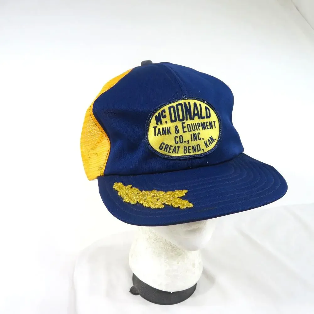 Mcdonald Tank And Equipment Hat, Trucker Cap, Blue Yellow Mesh Snapback